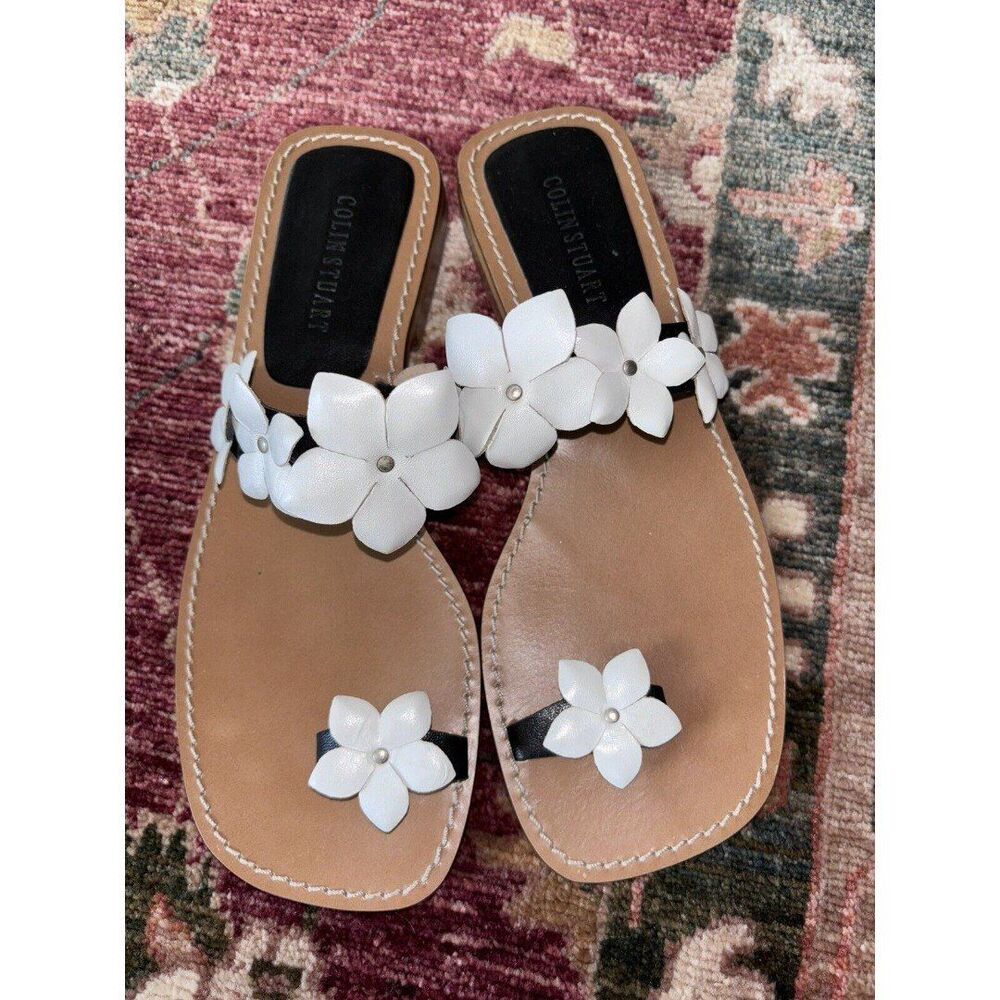 Colin Stuart Floral Leather Sandals Slides 8.5 Made In Brazil